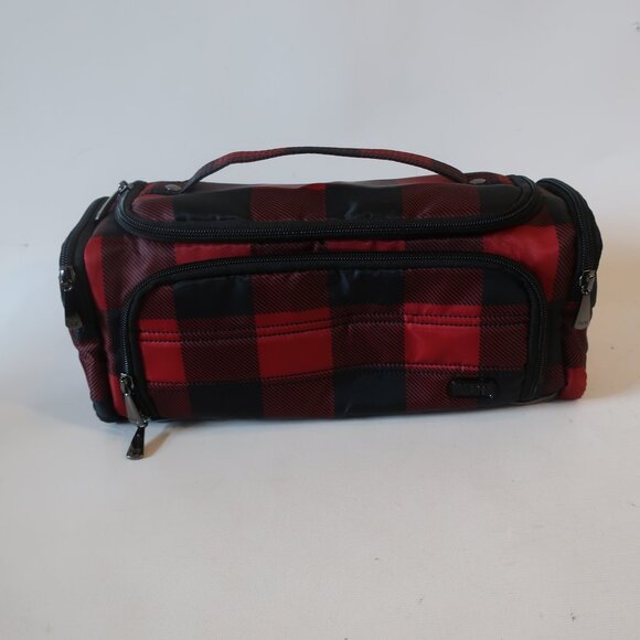 NWOT Womens Trolley Lug Buffalo Check Red Black Zip Pockets Travel Cosmetic Case - Picture 3 of 13